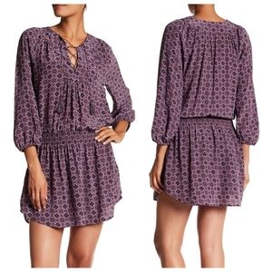 Joie | Corra B Silk Mini Dress Tassel Tie Burnt Currant Medallion Print Small